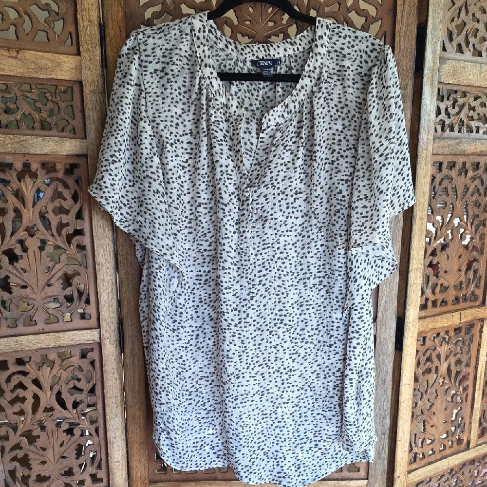 Chaps Cream Blouse with Black Dot Print